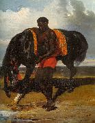 Alfred Dedreux Africain tenant un cheval au bord d'une mer Spain oil painting artist